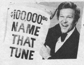 'Name That Tune,' with Tom Kennedy: RAMH, alas, cannot at this time offer a $100K reward. Love that this displays the cents, though, as if, y'know, anyone wondered. Name That Tune
