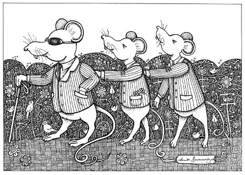 Three Blind Mice, postcard by AnitaInverarity (click for original)